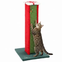 PawHut Cat Scratching Post for Indoor Cats, 81cm Tall Cat Scratcher with Sisal Rope, Hanging Bell Toy, Stable Base, Green & Red(m-14)