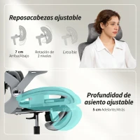 HOMCOM Silla de Oficina Ergonómica con Reposabrazos 4D Reposacabezas y Profundidad de Asiento Ajustables Malla Gris(m-6)