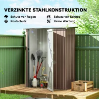 Outsunny Gerätehaus 1,07 m² mit Schrägdach, 142 x 86 x 189 cm Geräteschuppen mit abschließbar Tür, Gartenhaus, Stahl, Braun(m-4)