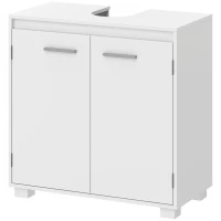 HOMCOM Dulap sub lavoar, mobilier modern independent pentru baie cu decupaj în formă de U, raft reglabil, Alb(m-8)
