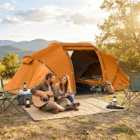 Outsunny 4 Man Camping Tent, UV Protection Tunnel Tent with 2 Bedrooms and Living Area, Large Hiking Sun Shelter, 430 x 240 x 170 cm, Orange(m-8)