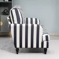 HOMCOM Sillón de salón con asiento amplio en terciopelo a rayas con muelles en S, 115x82x82 cm, Negro y blanco(m-4)