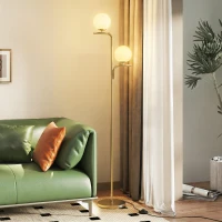 HOMCOM LED-vloerlamp, moderne lamp met 3 kleurtemperaturen, glazen kappen en voetschakelaar, goud(m-2)