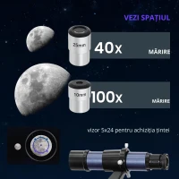 Outsunny Telescop reflector, obiectiv 114 mm, 2 oculare, lunetă de căutare, aluminiu, albastru închis(m-5)