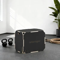 SPORTNOW Boîte Plométrique 3 en 1 en Bois pour Entraînement au Saut, Antidérapant et sans Coins, 76x61x51cm, Noir(m-2)
