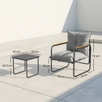 Outsunny Set Bistro 3 Piese, Mobilier Exterior Metal cu Perne, Gri Întunecat(m-3)