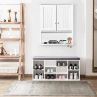 Kleankin Armário Casa de Banho com 2 Portas Prateleira Interior Ajustável e Compartimento Aberto Móvel Auxiliar Suspenso Multiúso para Cozinha 60x20x70,5cm Branco(m-7)