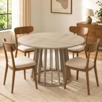HOMCOM Table à Manger Ronde pour 4 à 6 Personnes, Ø 120 x 75 cm, Table de Cuisine avec Piétement à Lattes Robuste, Bois Naturel(m-2)