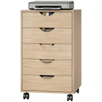 HOMCOM Sertarieră birou cu roți și 5 sertare, arhivor mobil, pentru birou, living 40x40x67 cm Stejar(m-8)
