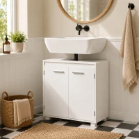 HOMCOM Dulap sub lavoar, mobilier modern independent pentru baie cu decupaj în formă de U, raft reglabil, Alb(m-4)