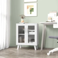 HOMCOM Aparador de 2 Puertas Aparador de Salón con 2 Estantes Puertas Transparentes para Cocina Entrada Blanco 61x35x75 cm(m-10)