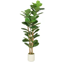 HOMCOM Kunstmatige vioolvijg kunstplant met 71 bladeren, massief houten stam, pot, 50 x 50 x 150 cm, groen(m-1)