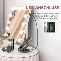 HOMCOM LED-cosmeticaspiegel, 3 lichtmodi, dimbaar, touchbediening, USB, 62,5 x 49,5cm, Wit(m-5)