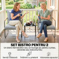 Outsunny Set Bistro 3 Piese, Mobilier Exterior Metal cu Perne, Gri Întunecat(m-4)