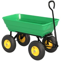 Outsunny Carro de Jardín Inclinable hasta 75° con Mango Ajustable y 4 Neumáticos Capacidad Max.75 L Acero 109x52x94 cm Verde(m-1)