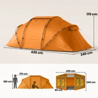 Outsunny 4 Man Camping Tent, UV Protection Tunnel Tent with 2 Bedrooms and Living Area, Large Hiking Sun Shelter, 430 x 240 x 170 cm, Orange(m-3)