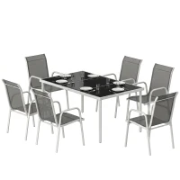 Outsunny Set da Giardino 7 Pezzi: Tavolo Rettangolare e 6 Sedie Impilabili(m-11)