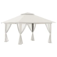 Outsunny Faltpavillon, höhenverstellbar, 4 Netzwände, Lüftungsdach, Tragetasche, Schnellaufbau, 4 x 4 x 3 m, Cremeweiß(m-1)