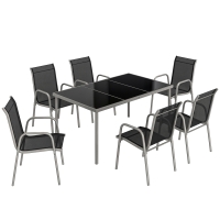Outsunny Gartenmöbel Set Sitzgruppe 150 x 90cm Tisch mit 6 Atmungsaktiven Stühlen Sicherheitsglas Tischplatte