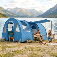 Outsunny 4 Man Camping Tent with 2 Room, Floor and Carry Bag - Blue(m-8)