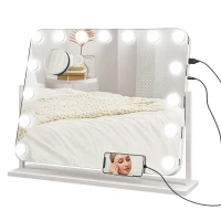 HOMCOM LED-cosmeticaspiegel, 3 lichtmodi, dimbaar, touchbediening, USB, 62,5 x 49,5cm, Wit(m-11)