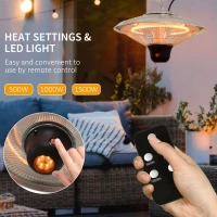 Outsunny 1500W Patio Heater Outdoor Ceiling Mounted Aluminium Halogen Electric Hanging Heating Light with Remote Control and 3 Heat Settings, Silver(m-4)