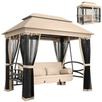 HOMCOM Hollywoodschommel met zijwanden tuinschommel schommel 3-zitter beige(m-15)