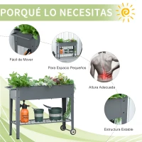 Outsunny Huerto Urbano Jardinera Elevada de Metal Cama de Jardín con Ruedas Asa Lateral y Estante Inferior para Cultivo Plantas Hortalizas Flores 104x39x80 cm Gris(m-4)