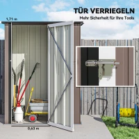 Outsunny Gerätehaus 1,07 m² mit Schrägdach, 142 x 86 x 189 cm Geräteschuppen mit abschließbar Tür, Gartenhaus, Stahl, Braun(m-5)