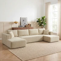 HOMCOM Komprimiertes modulares U‑Sofa 337 cm, 4‑Sitzer Schlafsofa in Cordvelours, breite Sitzfläche, Creme(m-6)