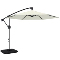 Outsunny Ampelschirm ca. Ø300 cm Sonnenschirm mit Verriegelungsmechanismus Kurbel Ständer Gewichten Cremeweiß(m-1)