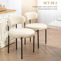 HOMCOM Set di 2 Sedie Sala da Pranzo in Tessuto Sherpa, Sedie da Cucina con Gambe in Acciaio, Sedia Imbottita per Cucina(m-4)