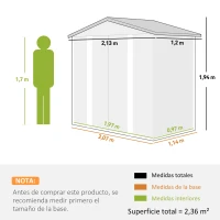 Outsunny Cobertizo Metálico para Jardín 213x120x166/194 cm con Base Refuerzo Puertas Correderas y Ventilaciones Gris Oscuro(m-3)