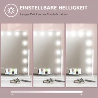 HOMCOM LED-cosmeticaspiegel, 3 lichtmodi, dimbaar, touchbediening, USB, 62,5 x 49,5cm, Wit(m-7)