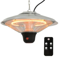 Outsunny 1500W Patio Heater Outdoor Ceiling Mounted Aluminium Halogen Electric Hanging Heating Light with Remote Control and 3 Heat Settings, Silver(m-1)