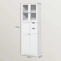 HOMCOM Meuble haut de rangement, armoire avec portes vitrées et étagères réglables pour salle de bain, cuisine, salon, blanc(m-3)