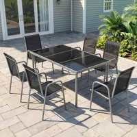 Outsunny Salon de Jardin 6 Personnes Ensemble Table et Chaises Jardin avec Chaises Empilables en Textilène 70x51x87cm Argent(m-2)