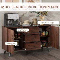 HOMCOM Bufet Modern din Lemn și PAL cu 2 Dulapuri și 3 Sertare, 127x40x76 cm, Maro și Negru(m-4)