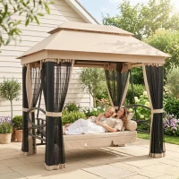 HOMCOM Hollywoodschommel met zijwanden tuinschommel schommel 3-zitter beige(m-8)