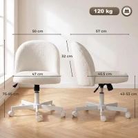 HOMCOM Silla de Escritorio Giratoria en Sherpa con Altura Regulable Función Balanceo Capacidad 120 kg Crema(m-3)