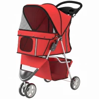 PawHut Hondenbuggy Inklapbaar met Opbergmand, Kussen, Mesh-Ramen en Bekerhouder voor Kleine Honden tot 10 kg Rood(m-14)