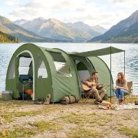 Outsunny 4 Man Camping Tent with 2 Room, Floor and Carry Bag - Green(m-8)