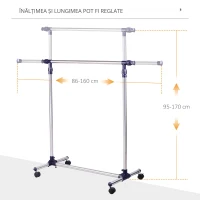 Homcom Cuier Reglabil cu Roti – Inox 160×170 cm, Mobil & Robust(m-4)
