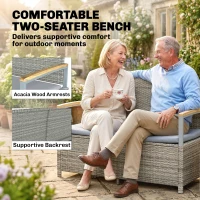 Outsunny 170 L Garden Storage Bench with Zipped Liner, 2 Seater Rattan Garden Bench with Storage, Gas Strut, Cushion, Light Grey(m-7)