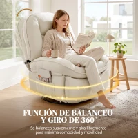 HOMCOM Sillón relax, sillón giratorio con función de balanceo y reclinable, asiento profundo, respaldo grueso, montaje fácil, crema(m-7)