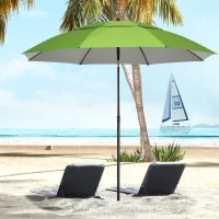 Outsunny Sombrilla de Playa Ø185x205 cm con Techo Doble Ángulo Ajustable Protección UV30+ y Bolsa de Transporte Verde(m-10)