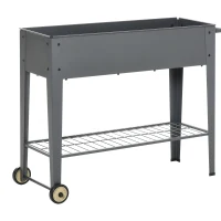 Outsunny Huerto Urbano Jardinera Elevada de Metal Cama de Jardín con Ruedas Asa Lateral y Estante Inferior para Cultivo Plantas Hortalizas Flores 104x39x80 cm Gris(m-11)