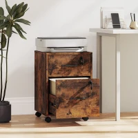 HOMCOM Caisson bureau mobile à 2 tiroirs, meuble rangement bureau sur roulettes pour documents suspendus format lettre, marron(m-6)