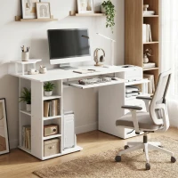 HOMCOM Computer Desk with Drawer Shelves CPU Storage Rack White(m-8)