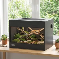 PawHut Terariu pentru Reptile din lemn OSB, uşă din sticlă securizată, încuietoare de siguranţă şi capac detaşabil, 60x45x45cm, Negru(m-7)